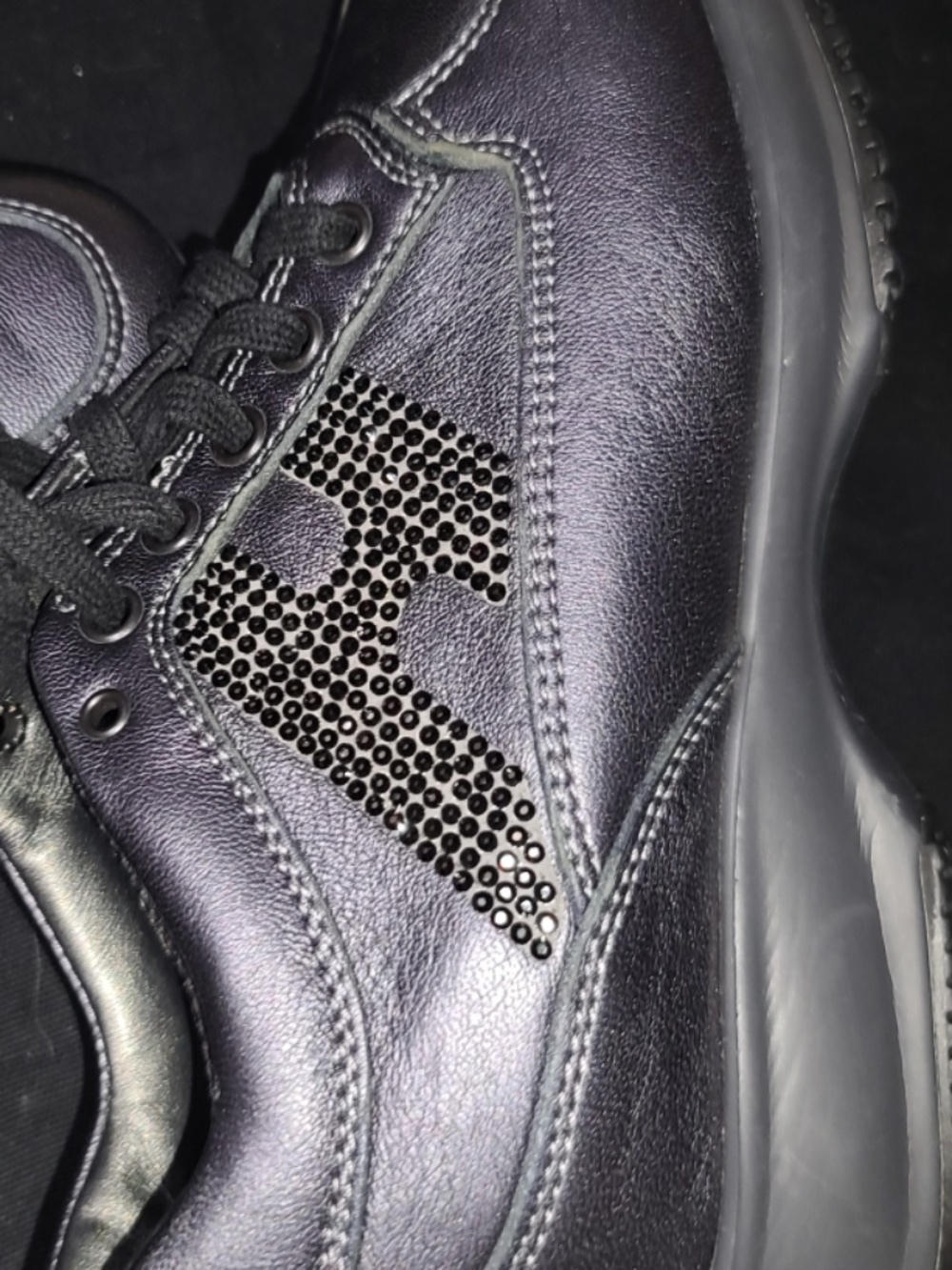 Hogan black Interactive leather sneakers  with rhinestone-embellished side logo - Picture 6 of 7